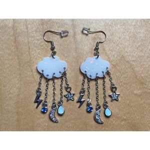 Rain Cloud Earrings Rhinestones Star Moon Crescent Lightning Bolt Thunder